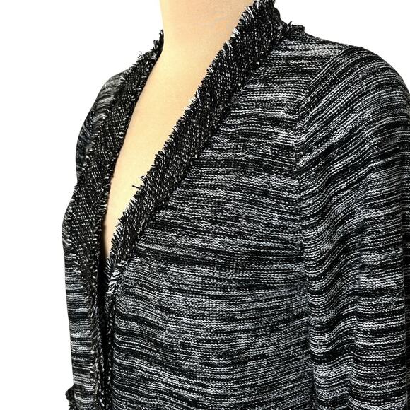 Conrad C Collection Cardigan Medium Silver Metallic Gray Black Fringe Classic - Picture 3 of 11